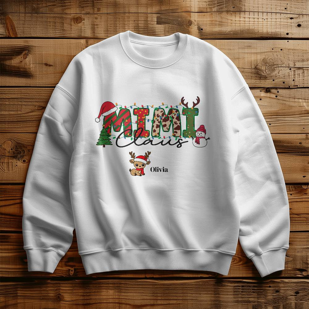 Personalized Mimi Claus Grandkids Crewneck Sweatshirt-[Heartfelt Family Gift]