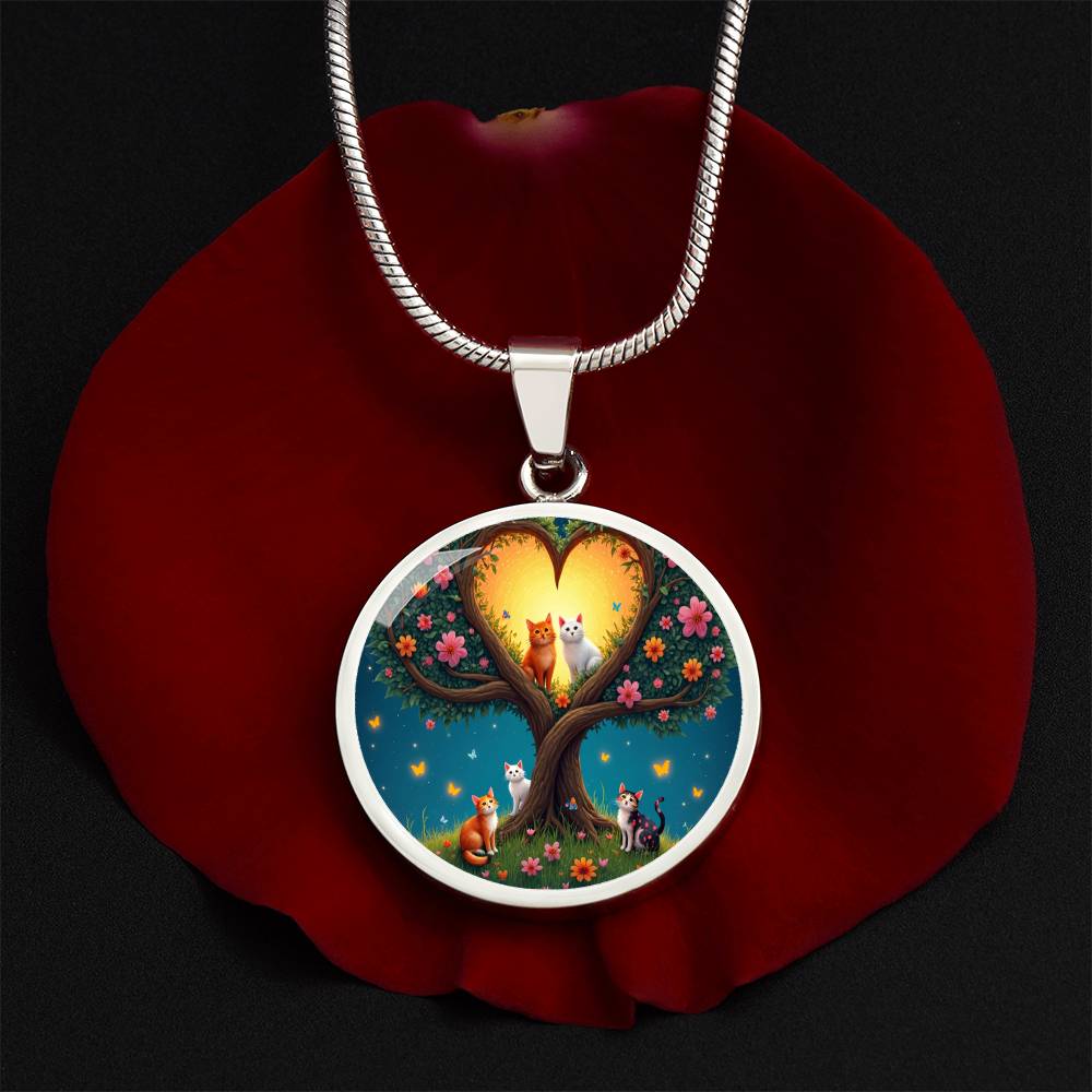 Personalized Cat Lover Pendant Necklace, Engraved Cat Jewelry, Unique Cat Gift, Heart-Shape Tree Design, Pet Memorial Jewelry, rainbow bridge