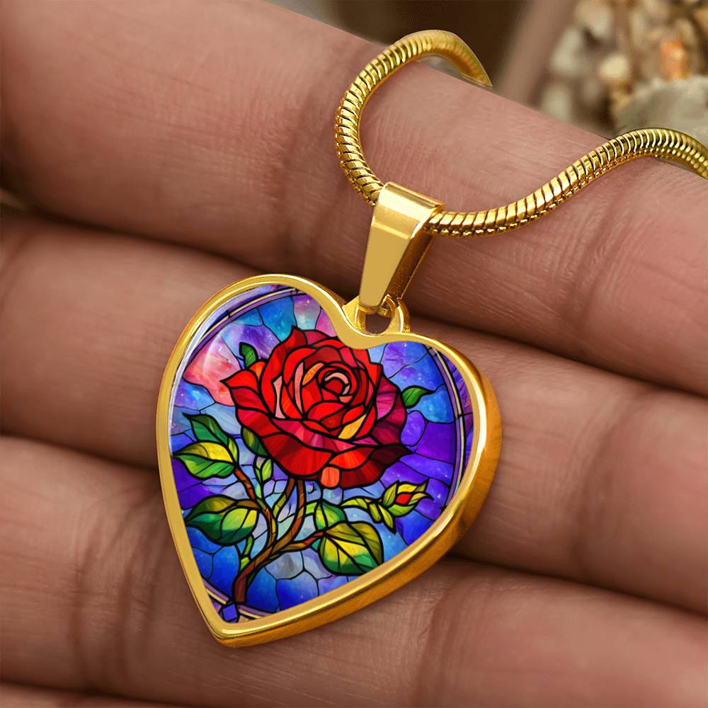 Red Rose Necklace with Engraving