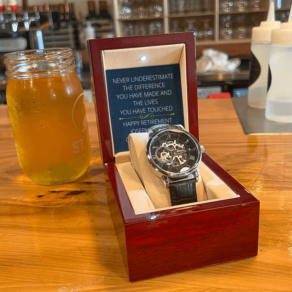 Personalized Retirement Men's Mechanical Watch with LED Gift Box