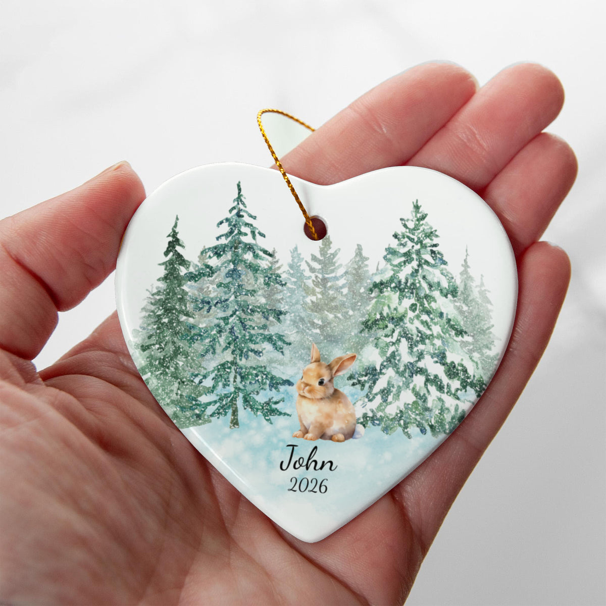 Bunny Woodland Heart Christmas Ornament for Kids