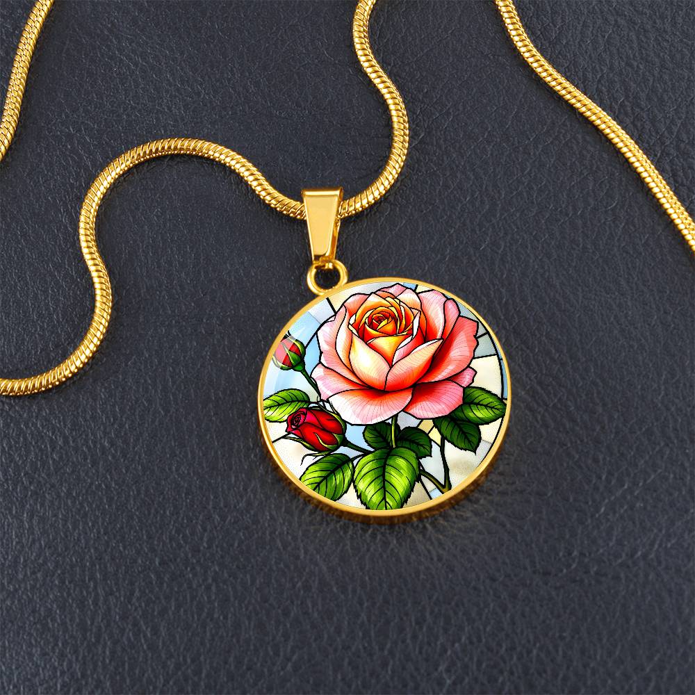 Rose Floral Necklace with Engraving