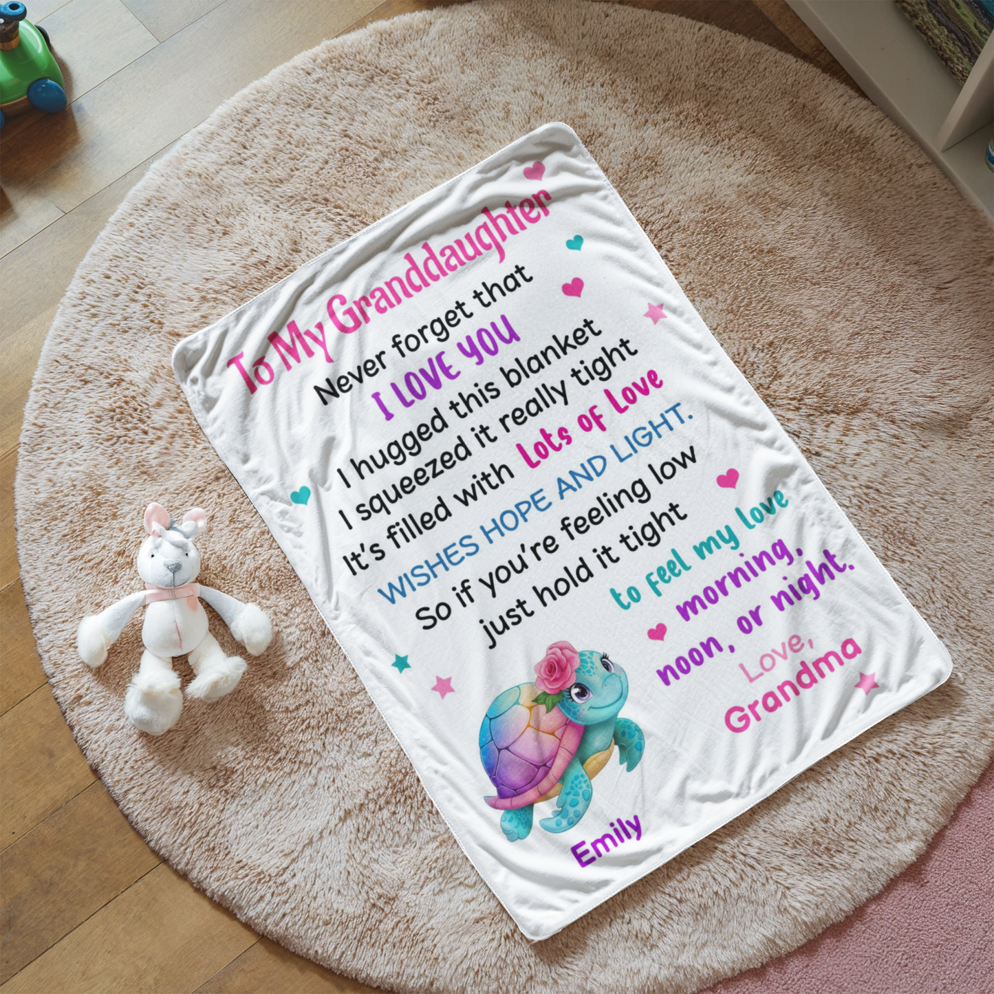 Personalized Granddaughter Blanket, Sea Animal Design, Sherpa Fleece Throw, Cozy Bedding, Decorative Nursery Blanket