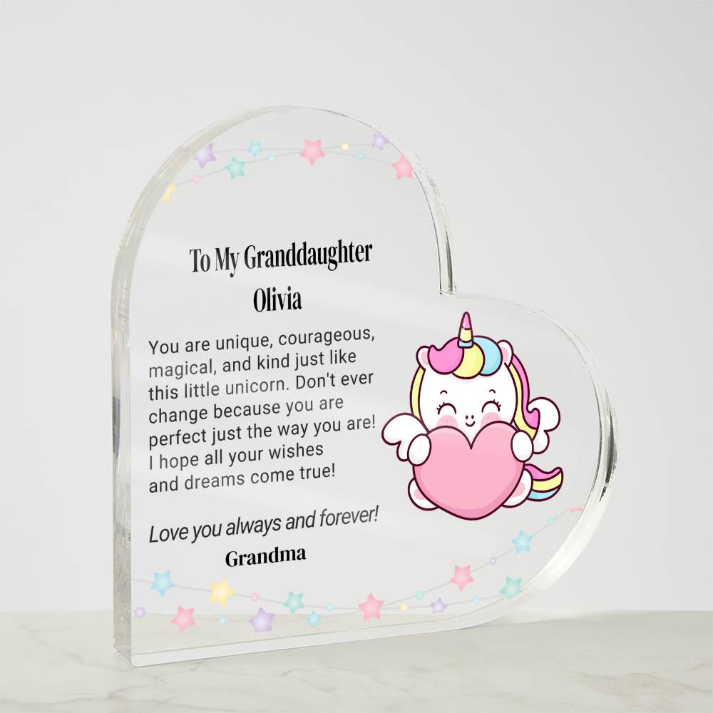 Daughter Unicorn Acrylic Heart Plaque