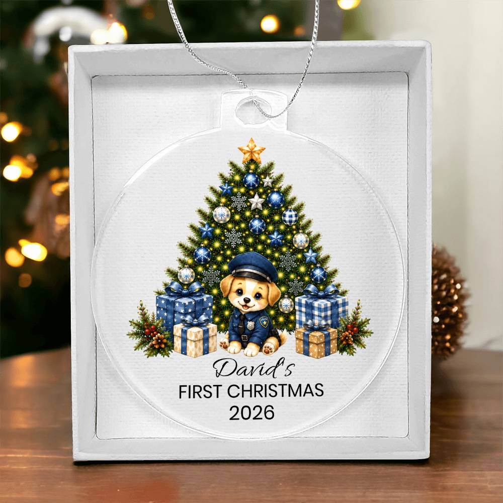 Puppy Police Officer Kids Christmas Ornament