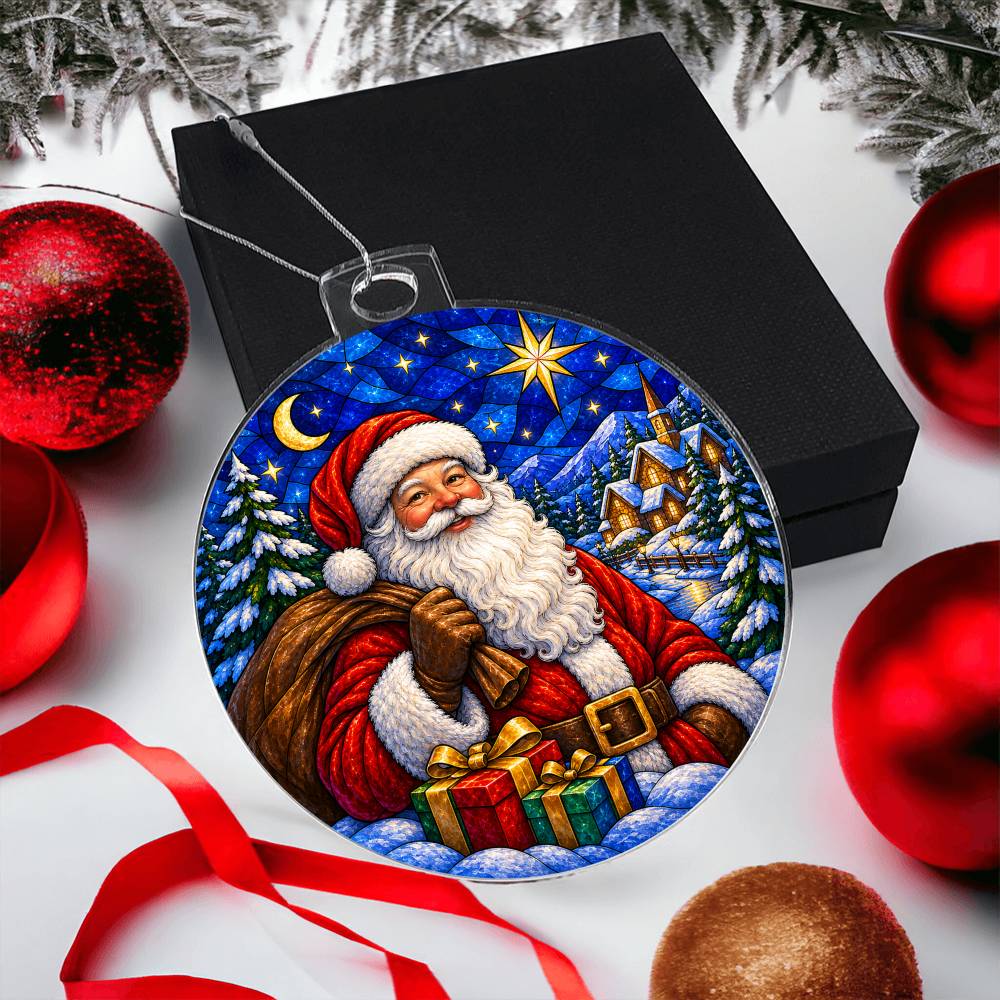 Santa Stained Glass Ornament