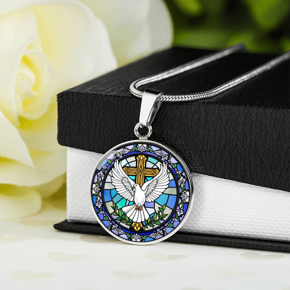 Hol Cross and Dove Engraved Pendant Necklace