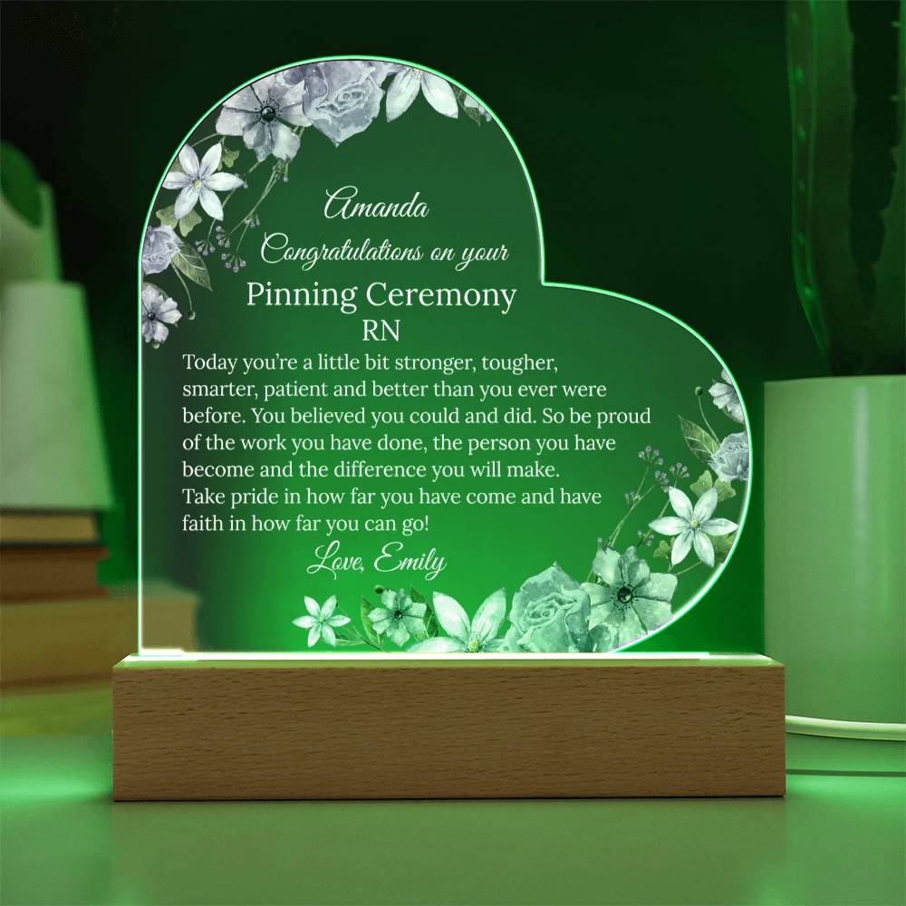 Personalized Pinning Ceremony Acrylic Heart Plaque