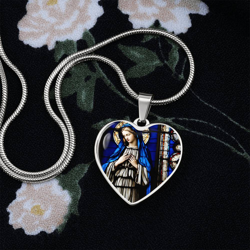 Mother Mary Heart Necklace with Engraving-[Heartfelt Family Gift]