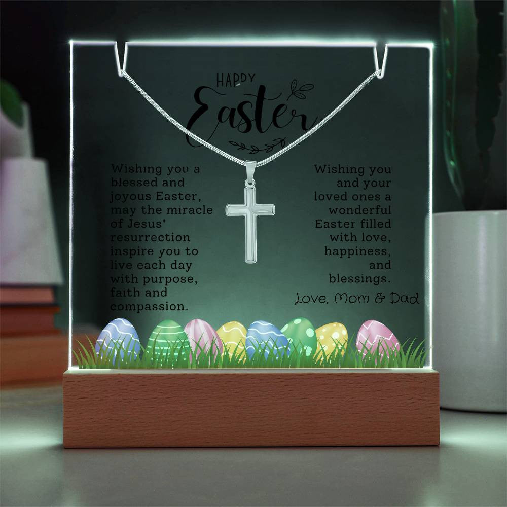 Personalized Easter Cross Necklace with Lighted Acrylic Sign