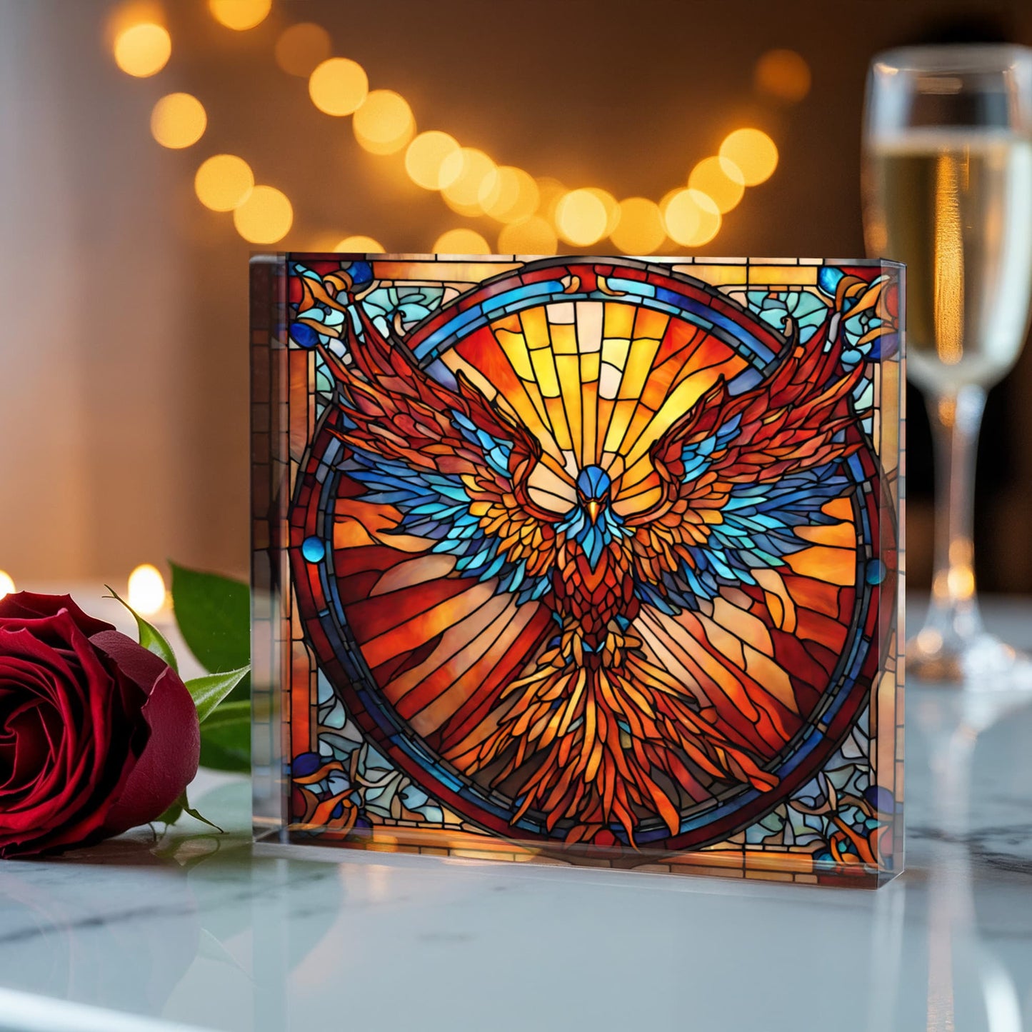 Rising Phoenix Stained Glass Acrylic Decor