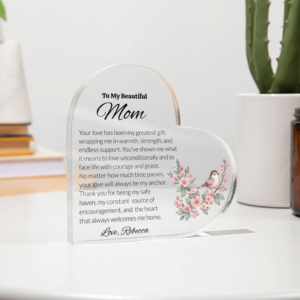 Mom Acrylic Heart Plaque