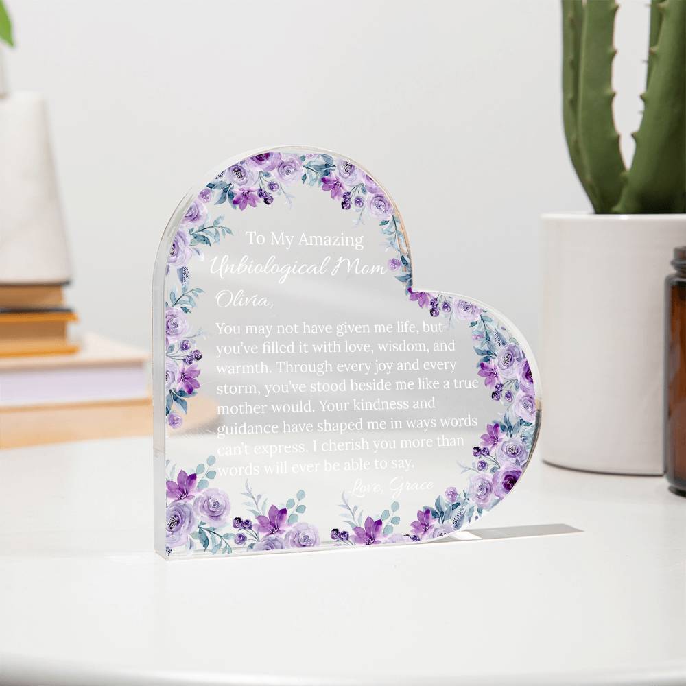 Personalized Unbiological Mom Heart Plaque