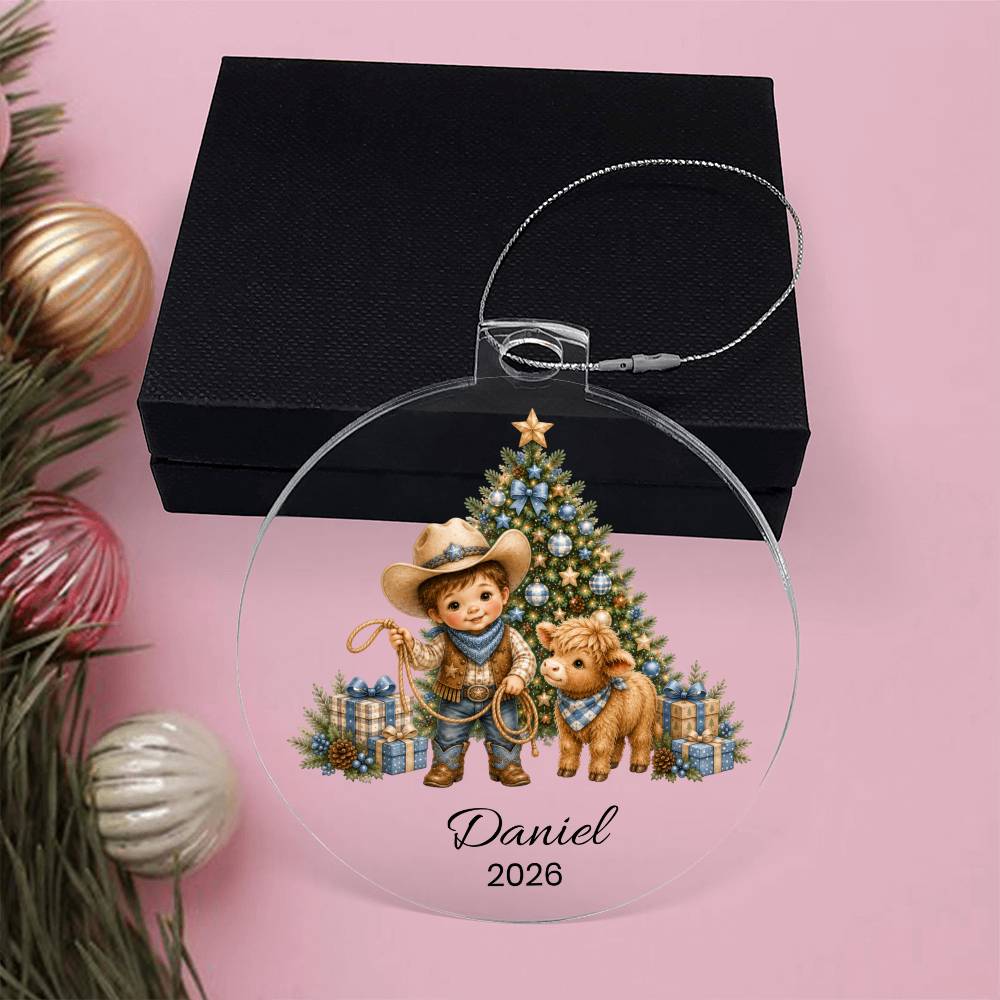 Highland Cow Cowboy Christmas Ornament