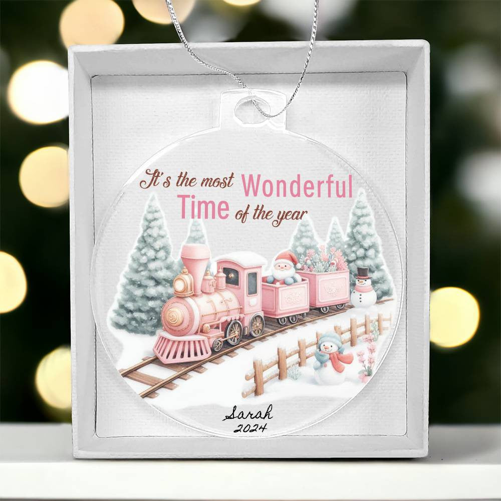 Pink Train Acrylic Christmas Ornament-[Heartfelt Family Gift]
