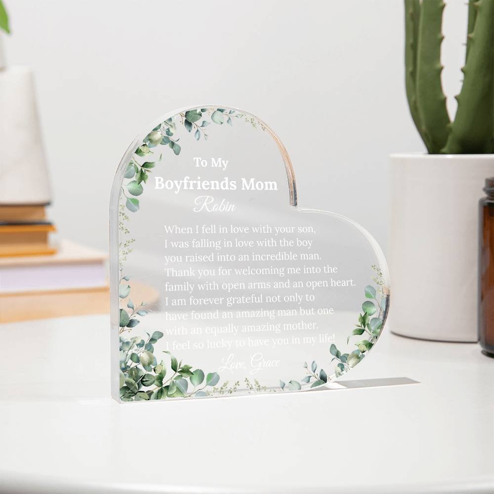 Personalized Boyfriend's Mom Heart Plaque