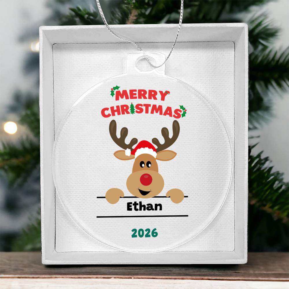 Personalized Reindeer Christmas Ornament for Kids - Customizable Boys and Girls Holiday Decor