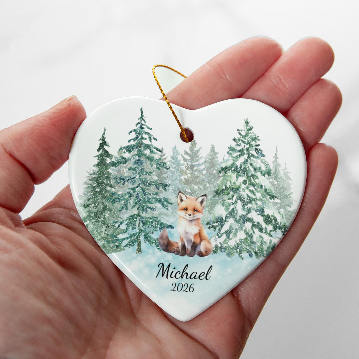 Fox Woodland Heart Christmas Ornament for Kids