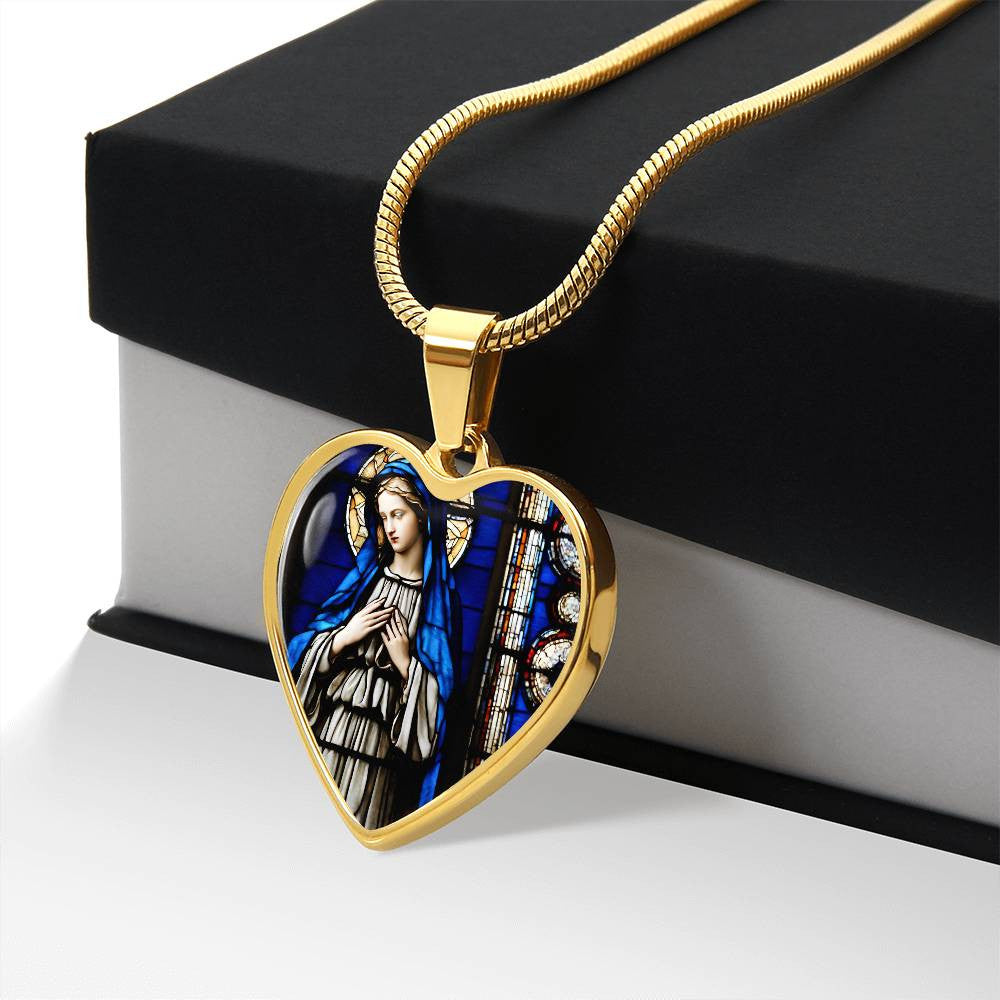 Mother Mary Heart Necklace with Engraving-[Heartfelt Family Gift]