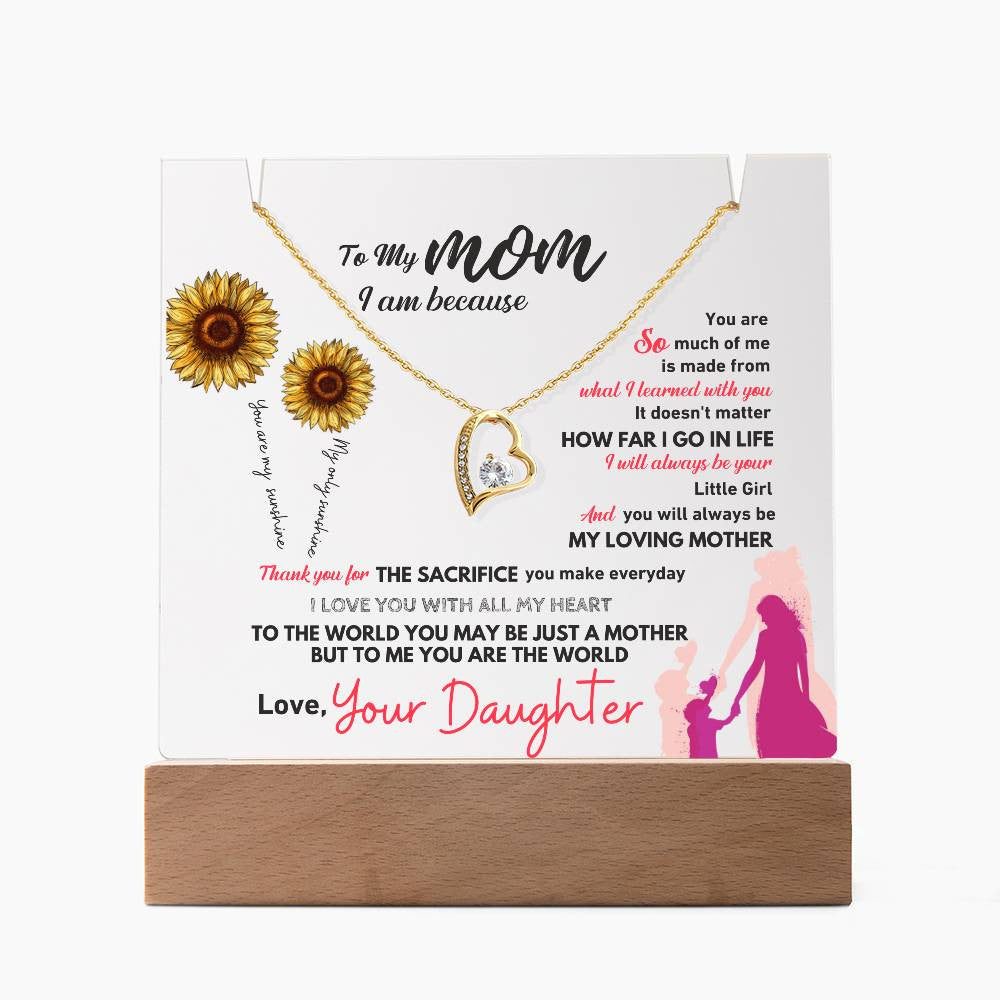 Mom  LED Acrylic Heart Necklace & Plaque Gift Set-[Heartfelt Family Gift]