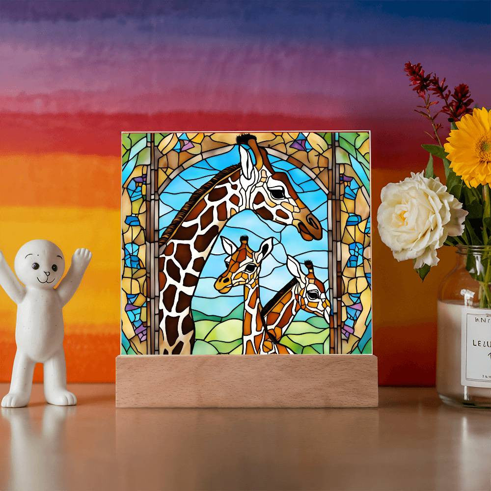 Giraffe Family  Acrylic Square Plaque-[Heartfelt Family Gift]