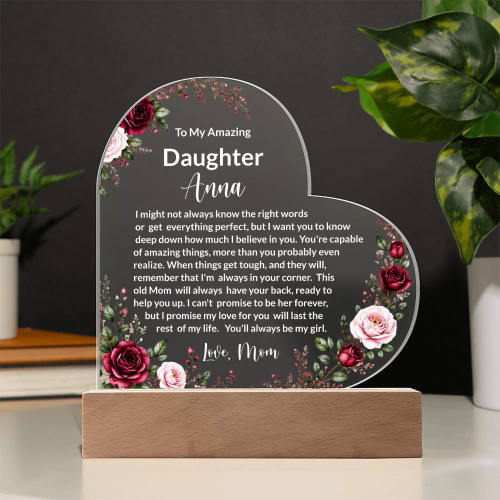Daughter LED Acrylic Heart Plaque Gift