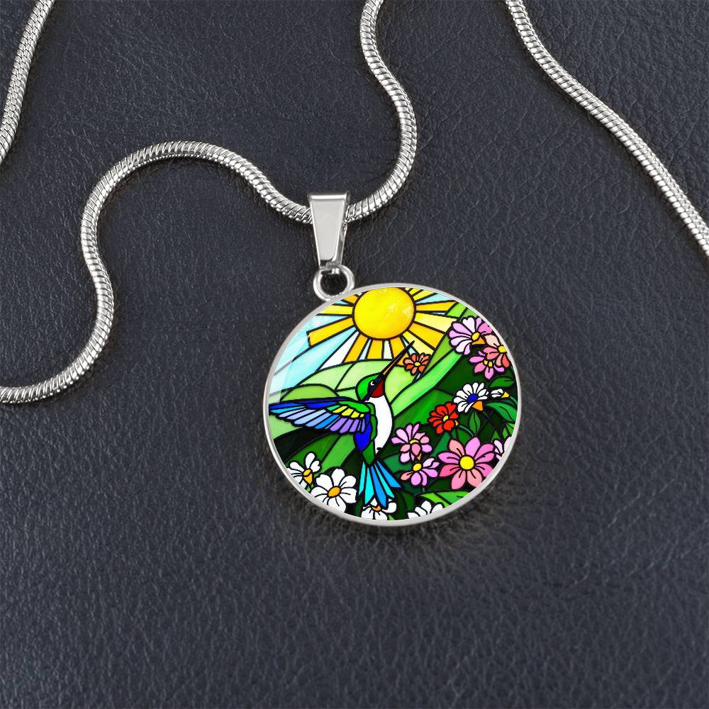 Hummingbird Pendant Necklace, Floral Jewelry Gift, Stained Glass Art Hummingbird Charm, Nature Inspired Necklace Gift