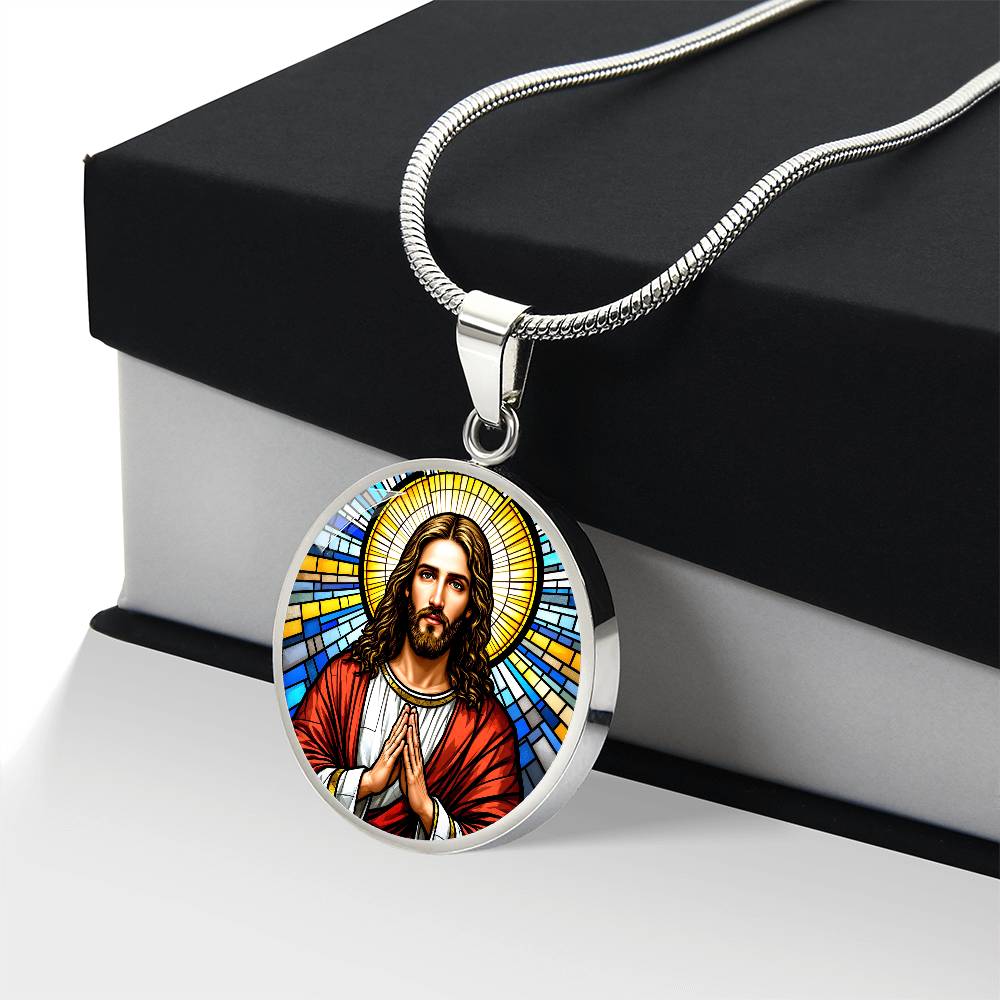 Personalized Jesus Faux Stain Glass Pendant Necklace