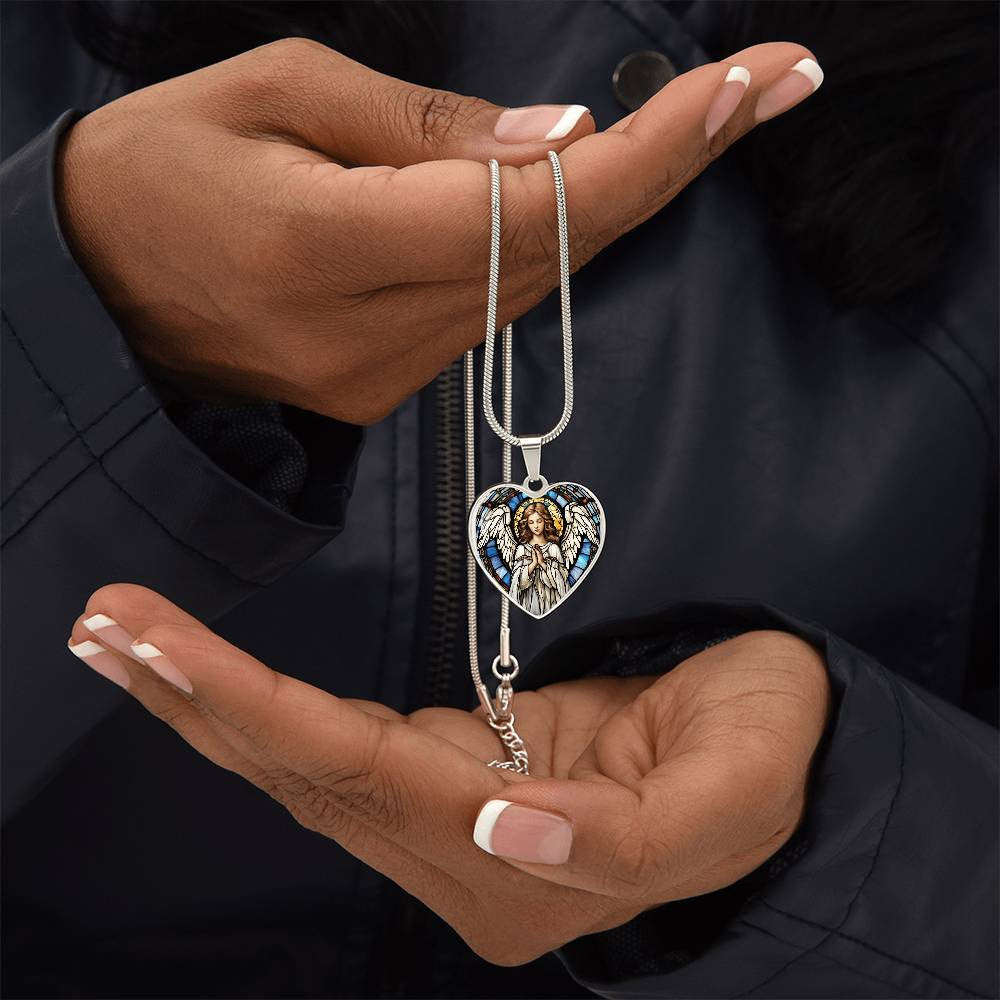 Guardian Angel Heart Necklace with Engraving-[Heartfelt Family Gift]