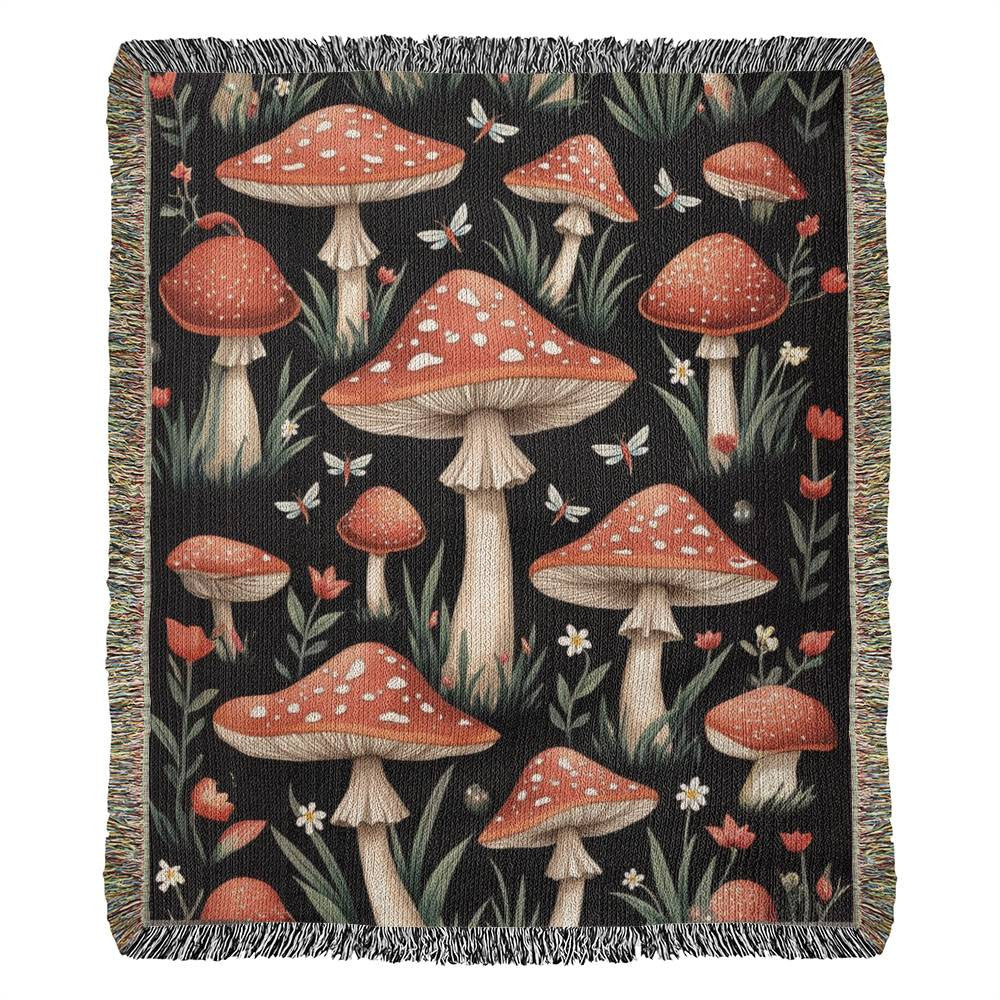 Cottagecore Mushroom and Dragonfly Woven Blanket-[Heartfelt Family Gift]