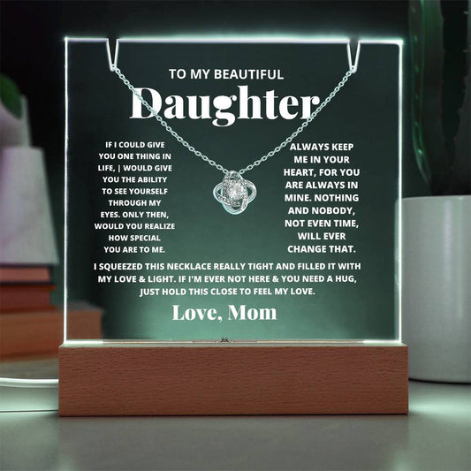 Daughter from Mom Acrylic & Love Knot Necklace Gift Set-[Heartfelt Family Gift]