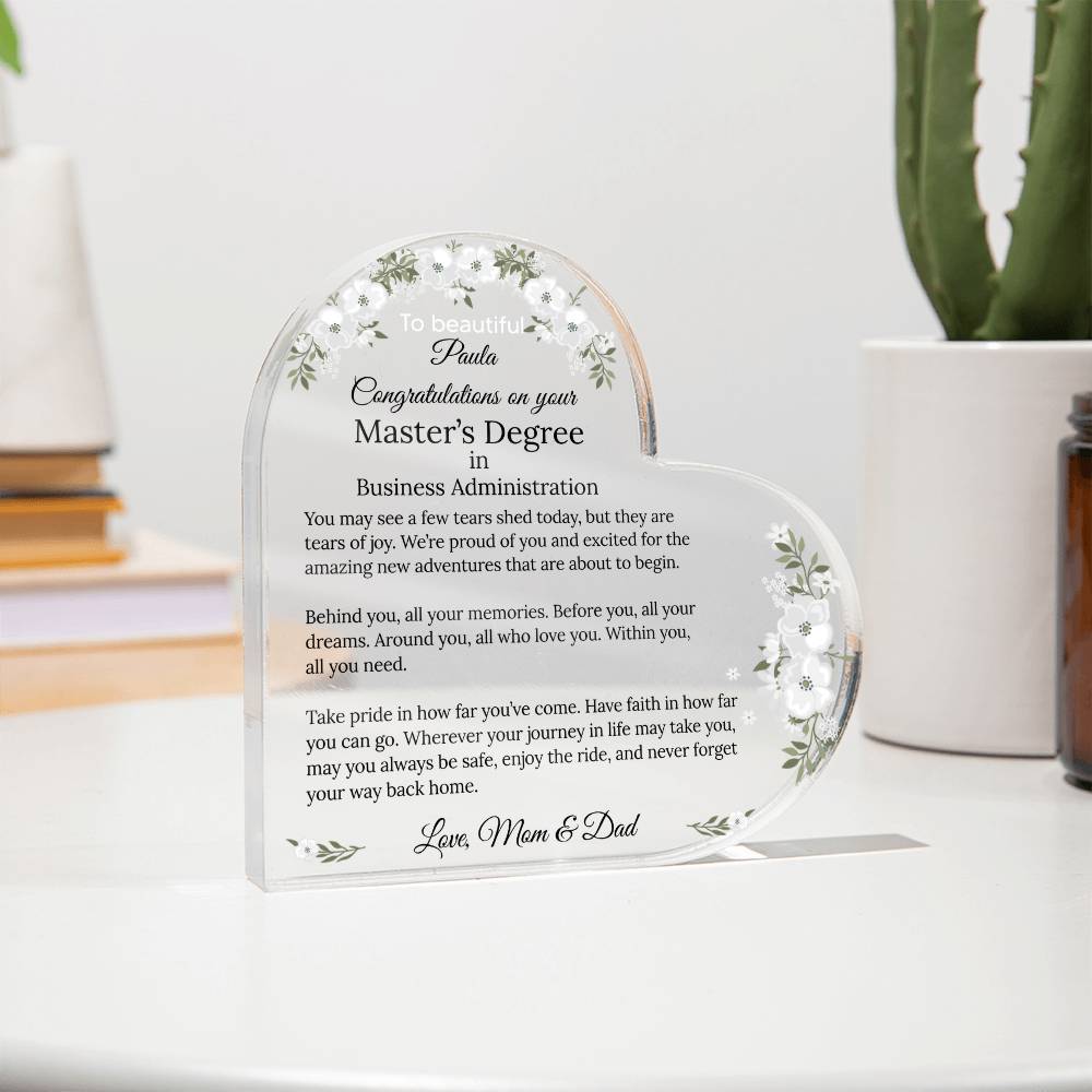 Personalized Master's Degree Heart Plaque