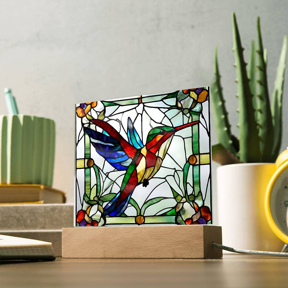 Hummingbird Acrylic Plaque, Gift for Mom or Grandma, Christmas, Birthday, Bird Lover Gifts,  Stained Glass Art, Hummingbird Gift, Nature lover-[Heartfelt Family Gift]