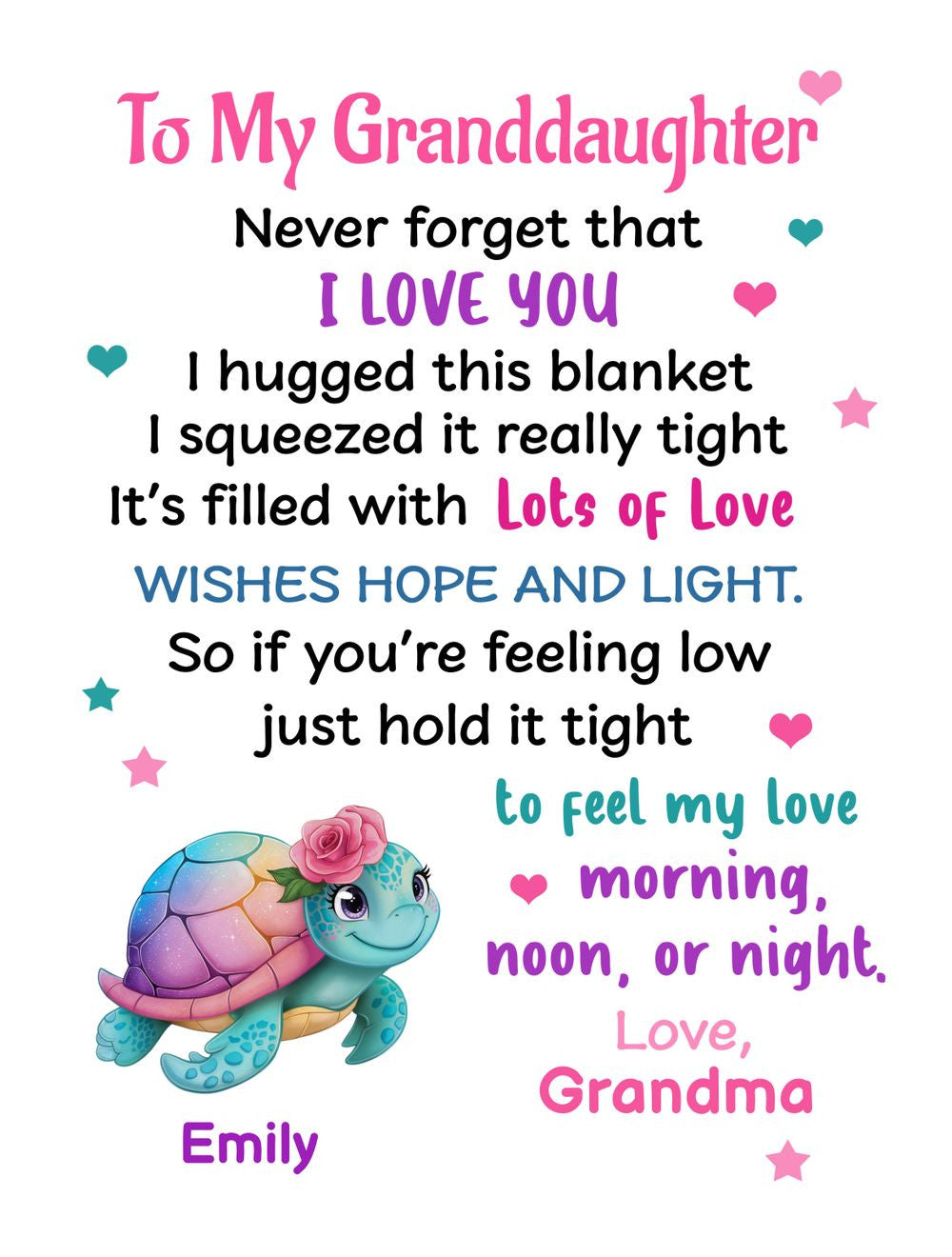 Personalized Granddaughter Blanket, Sea Animal Design, Sherpa Fleece Throw, Cozy Bedding, Decorative Nursery Blanket