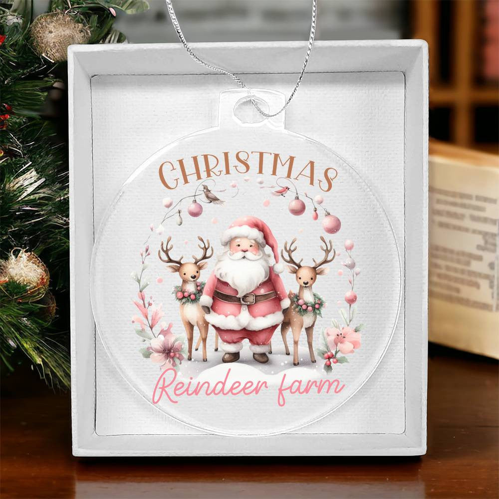 Pink Christmas reindeer farm Acrylic Christmas Ornament-[Heartfelt Family Gift]