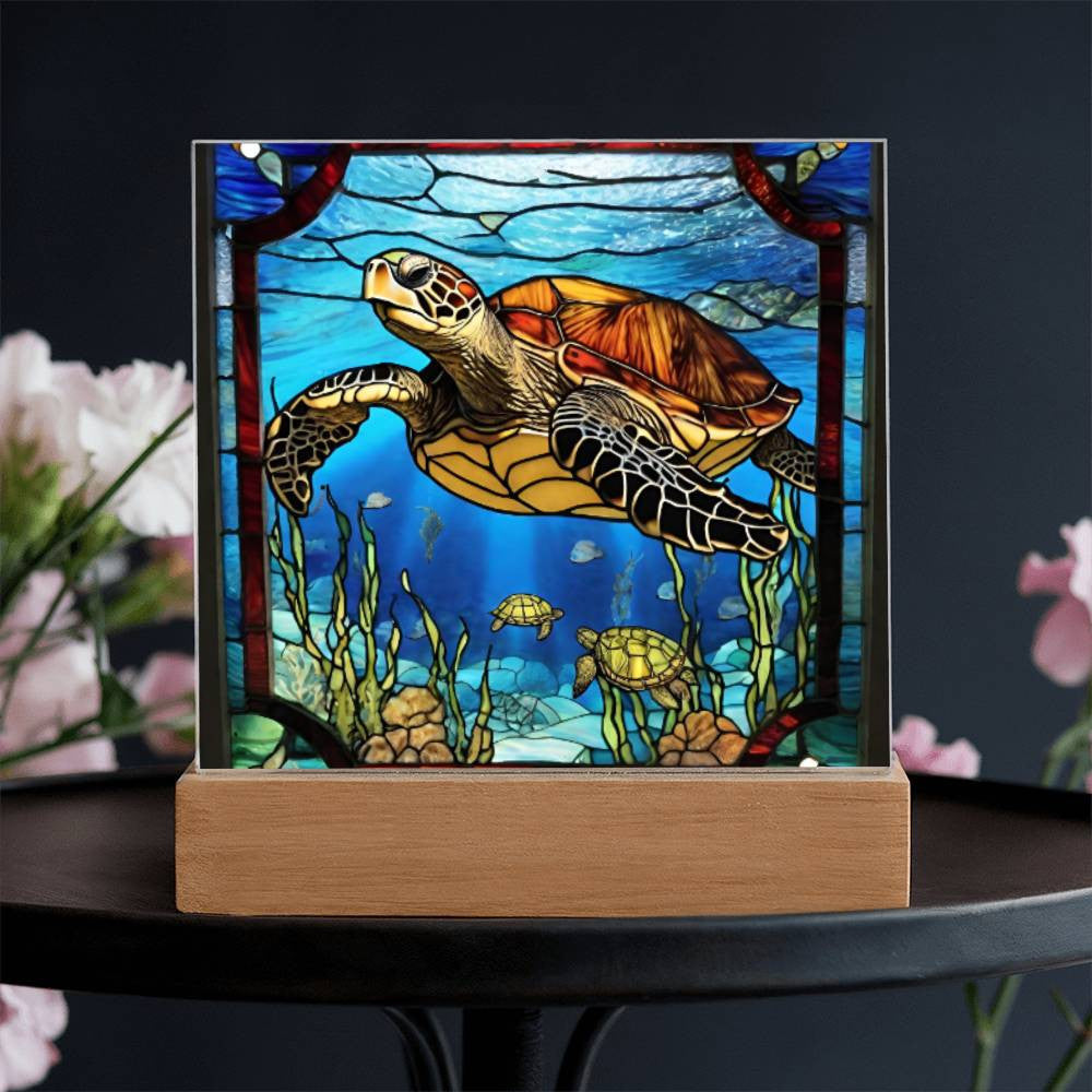 LED Stained Glass Sea Turtle Nightlight - Ocean Art for Beach House or Girls Room - Turtle Lover Gift-[Heartfelt Family Gift]