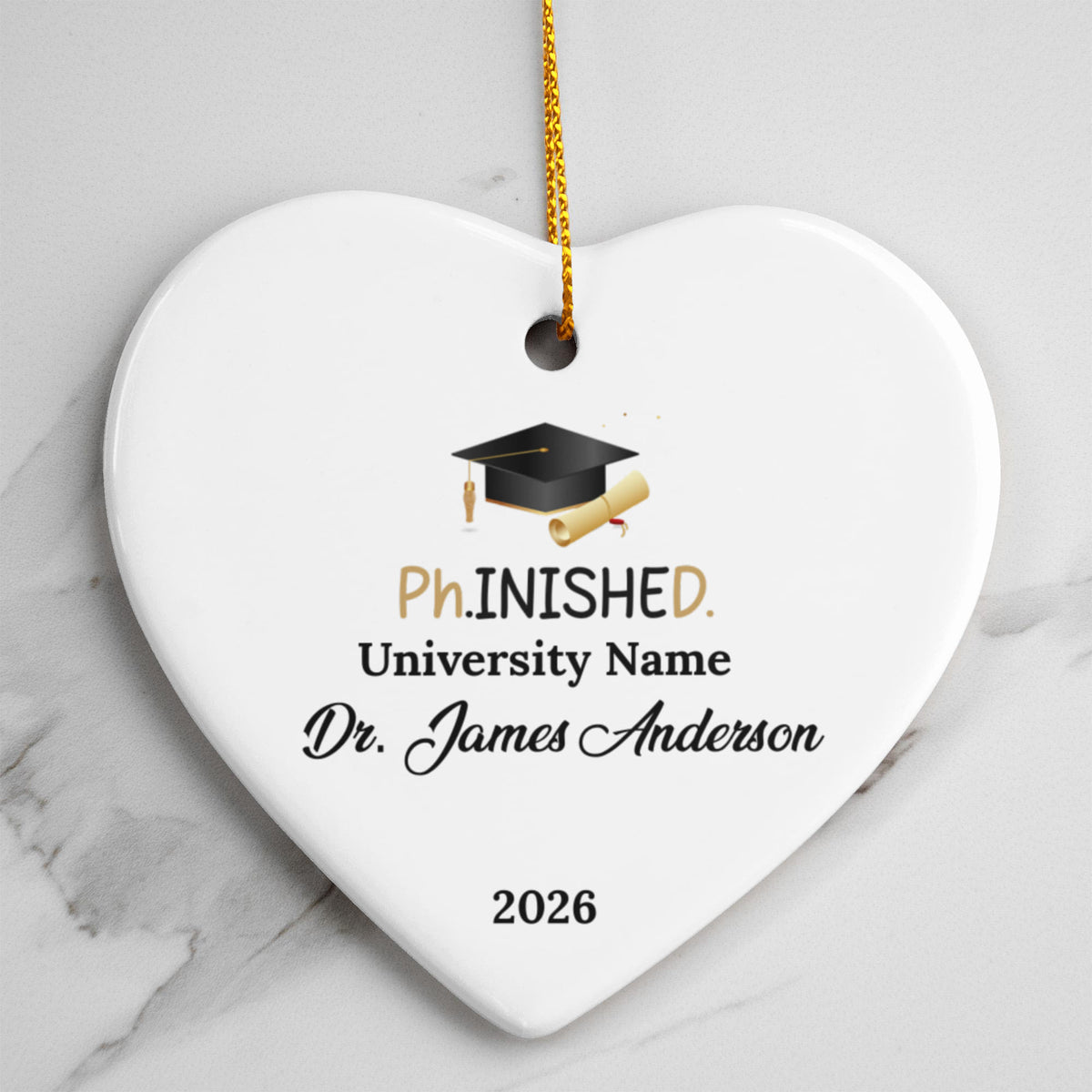 Phd Doctorate Degree Ceramic Heart Ornament