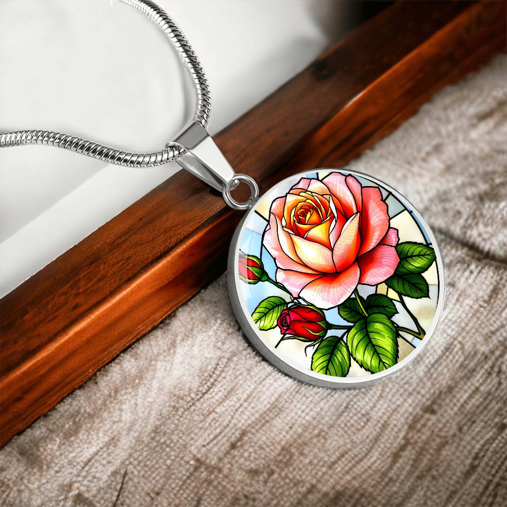 Rose Floral Necklace with Engraving
