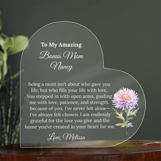 Personalized Bonus Mom Heart Plaque