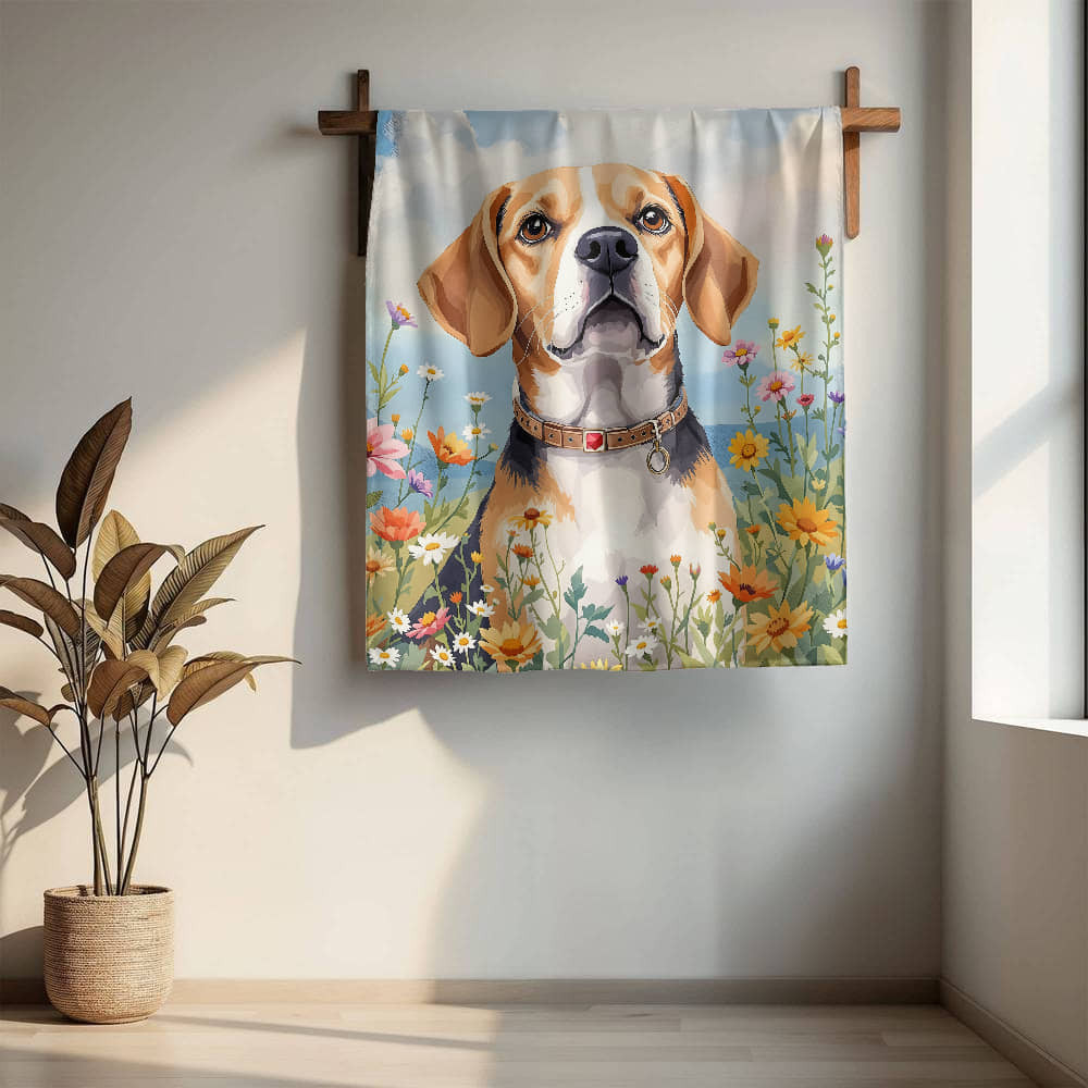 Beagle Dog Wildflower Floral Woven Blanket-[Heartfelt Family Gift]