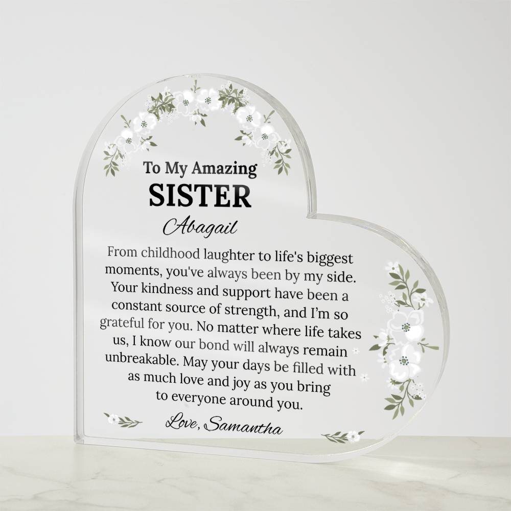 Sister Heart Plaque, Acrylic Plaque Gift, Personalized Sister Gift, Custom Heart Plaque