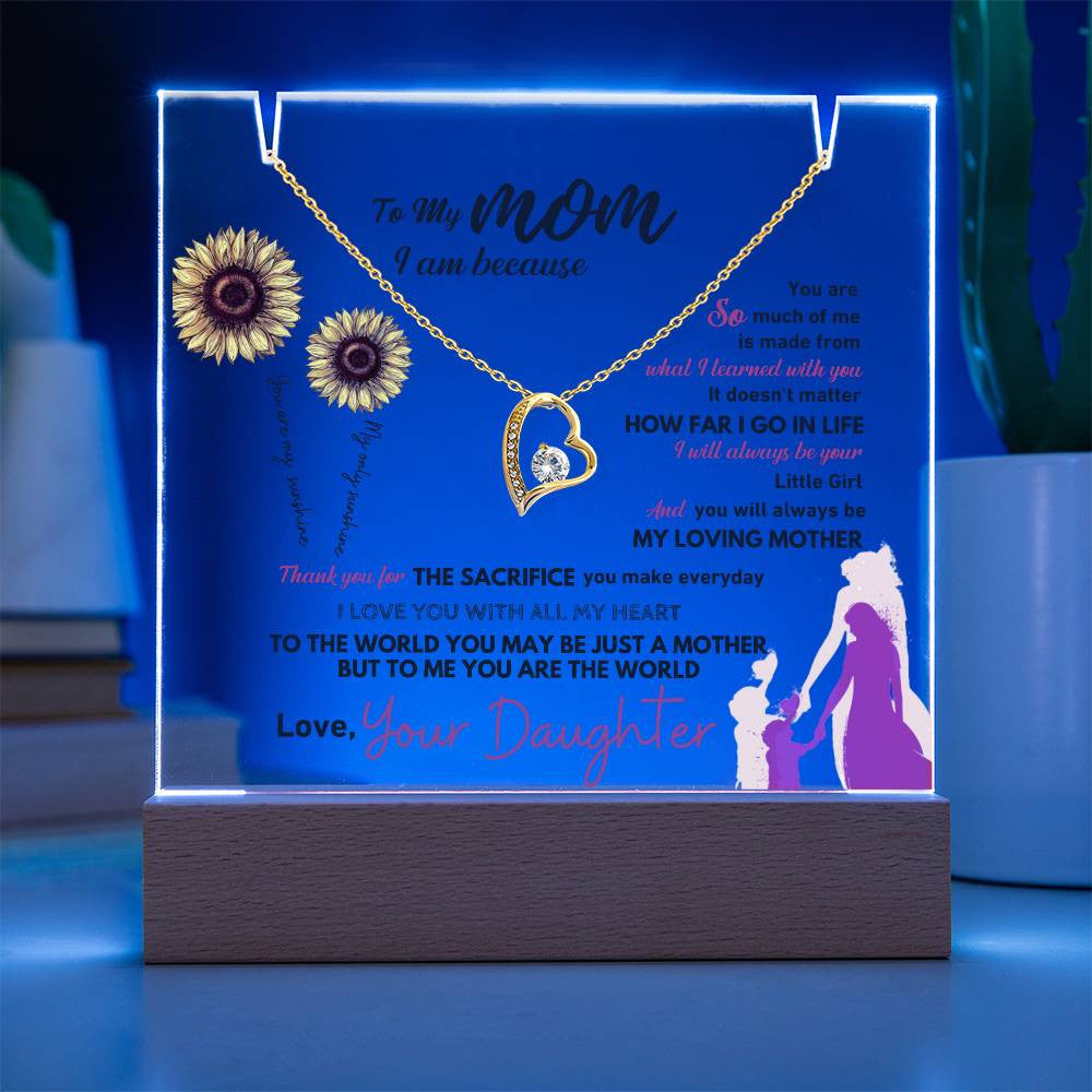Mom  LED Acrylic Heart Necklace & Plaque Gift Set-[Heartfelt Family Gift]