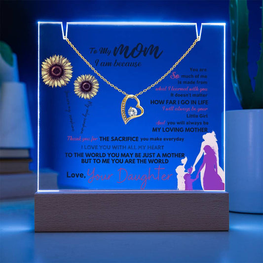 Mom  LED Acrylic Heart Necklace & Plaque Gift Set-[Heartfelt Family Gift]