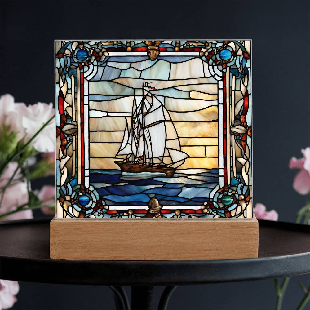 Nautical Faux Stained Glass Acrylic Square Plaque