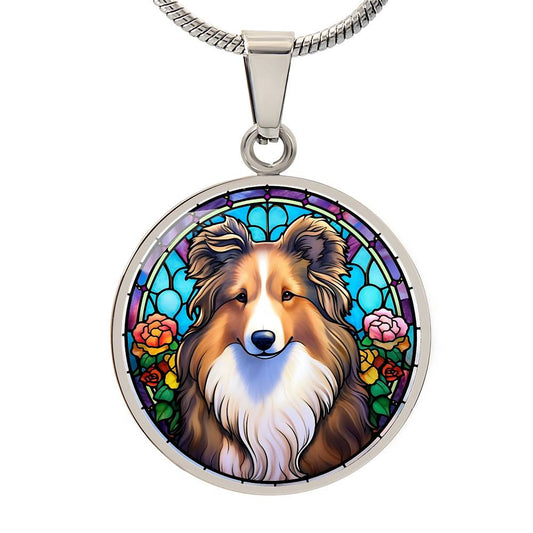 Collie Dog Round Pendant Necklace in Gold or silver-[Heartfelt Family Gift]