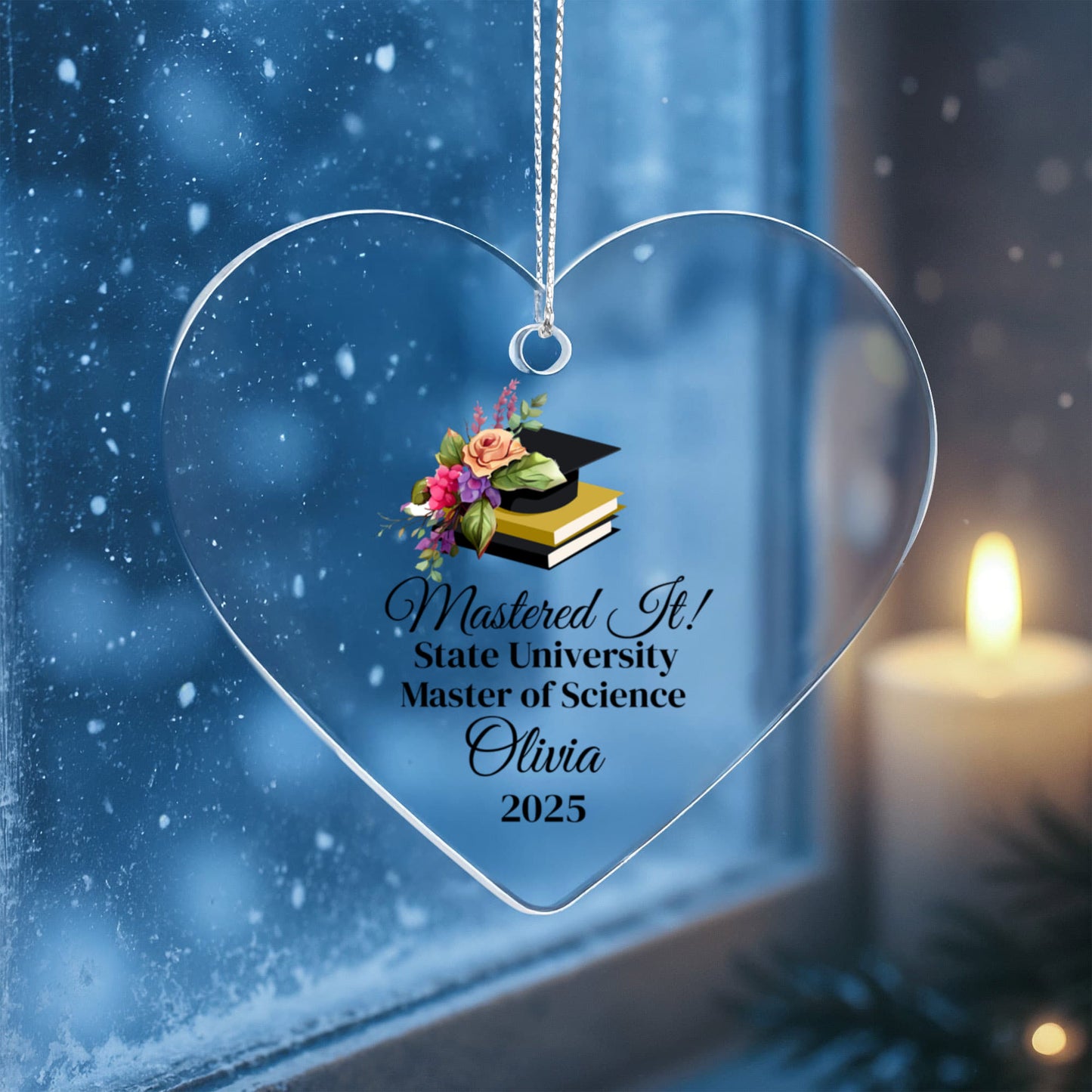 Masters Degree Graduation Acrylic Heart Ornament