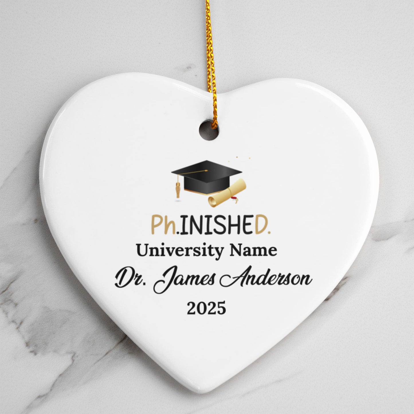 Phd Doctorate Degree Ceramic Heart Ornament