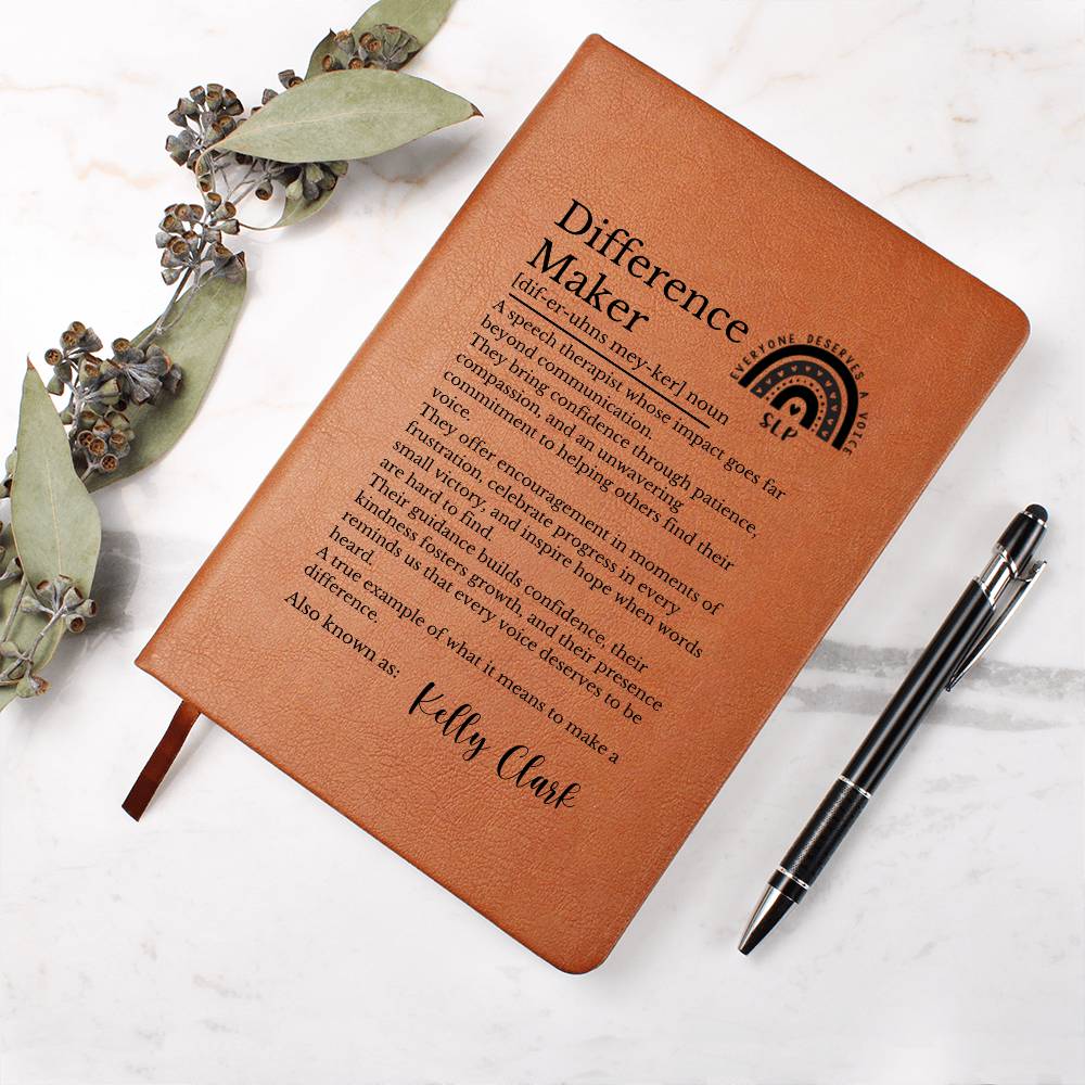 Speech Language Pathologist Gift, Leather Journal, Difference Maker Keepsake, Personalized SLP Notebook, Vegan Leather Diary, Appreciation