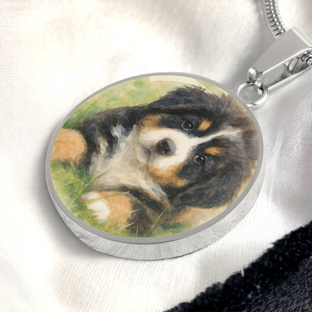 Personalized Watercolor Dog Portrait Necklace with Engraving