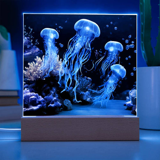 Jellyfish LED Sign, Ocean Sign, Beach House, Jelly Fish Night Light, Pcean, Sea life, Virtual Aquarium Decoration-[Heartfelt Family Gift]